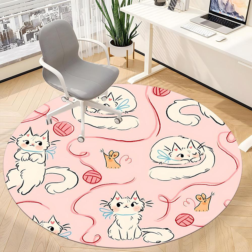 1PC Kittens Yarn Office Round Area Rug, Mat Suitable For Office, Under Office Chairs Bedroom Living Room Home Decor, Room Deco