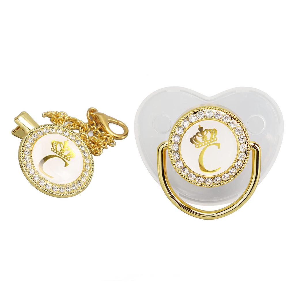 Baby Pacifier Teething Golden Rhinestone Nipple Letters Pacifier for Baby Baptism Bathing