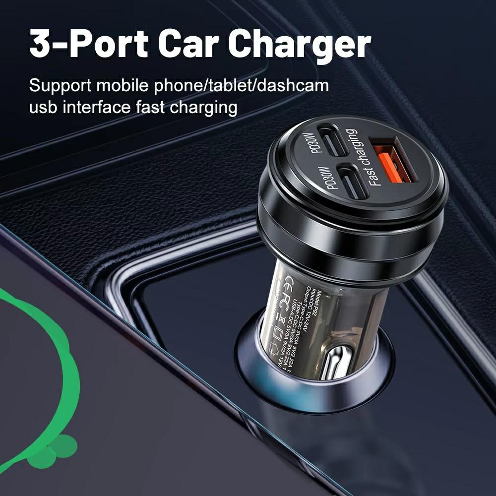 80W Car Charger 3 Ports USB + PD Type C Fast Charging Portable Cigarette Lighter Adapter