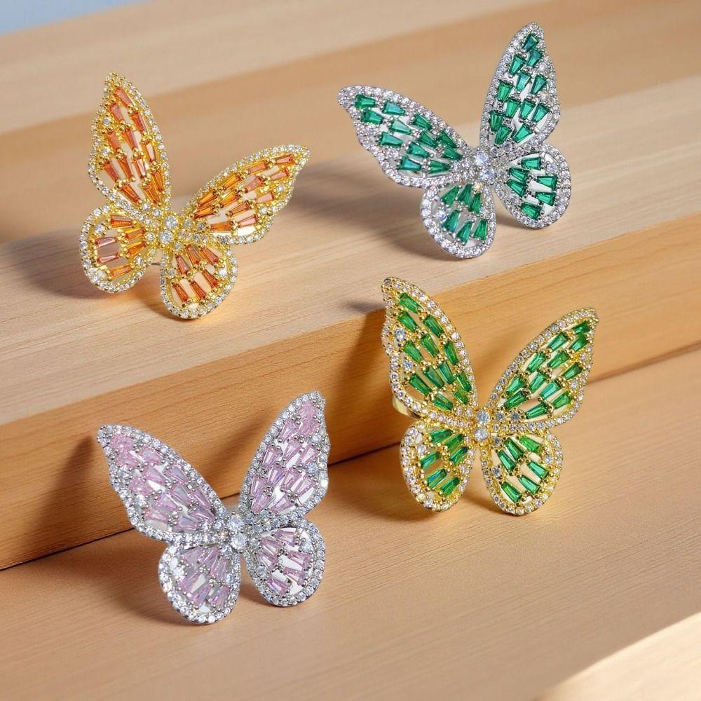 Forest Style Dreamlike Butterfly Ring Shiny Opening Ring Butterfly Engagement Rings  Women Men