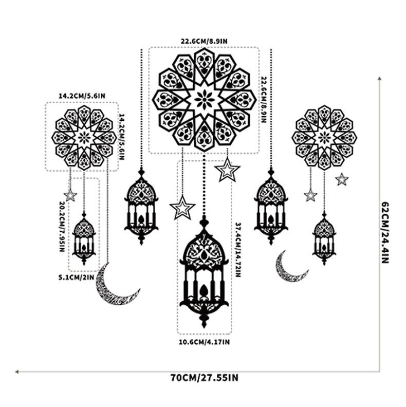 Ramadan Wall Decal Islamic Mubarak Eid Wall Sticker Lantern Moon Star Window Sticker Ramadan Kareem Decorations for Home 2025