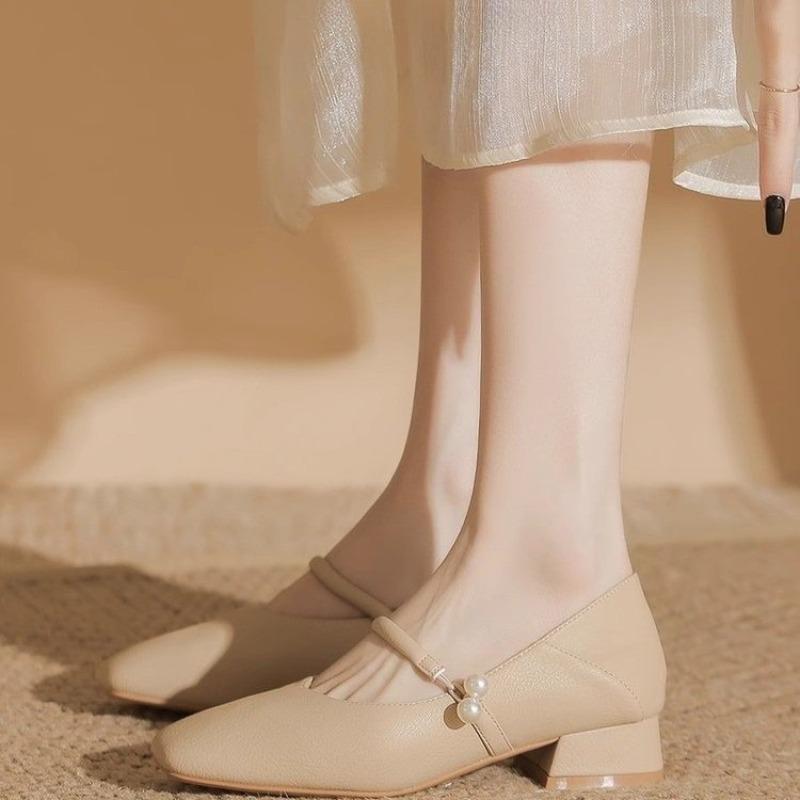 Fashion French Low Heel Square Head 2025 New Fashion Shoes Work Leather Commuter  Extra Soft Shoes Women's Shoes