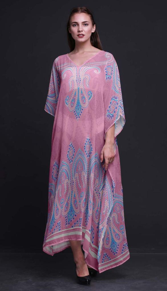 Phagun Floral & Paisley Long Caftan Maxi Dress Beach Swimwear Cover up Womens