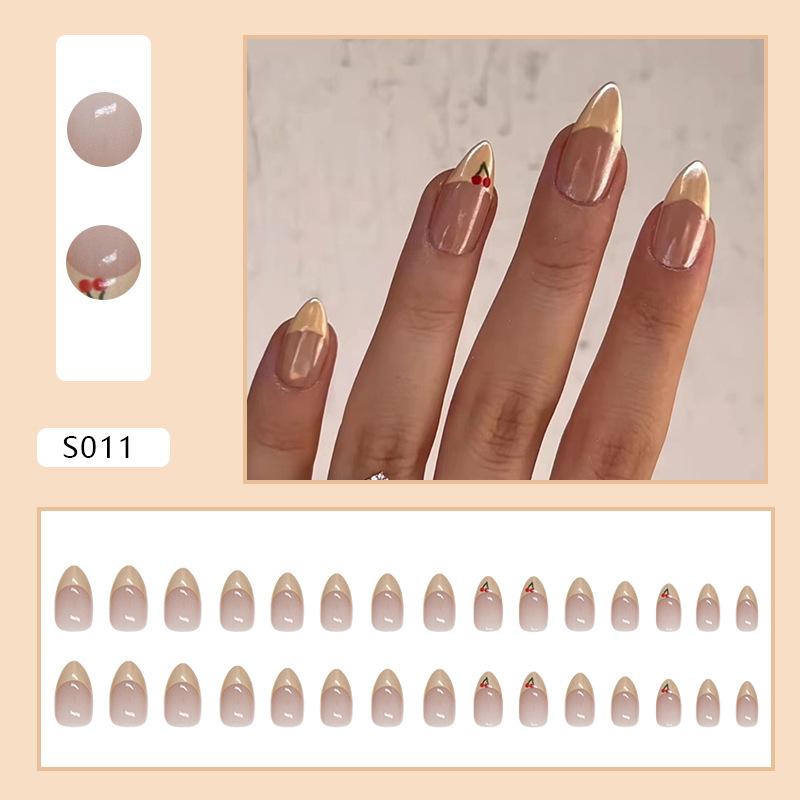 

Cream French Cherry Sweet ins Wind Gentle Girl Fake Nail Flakes 30 pieces