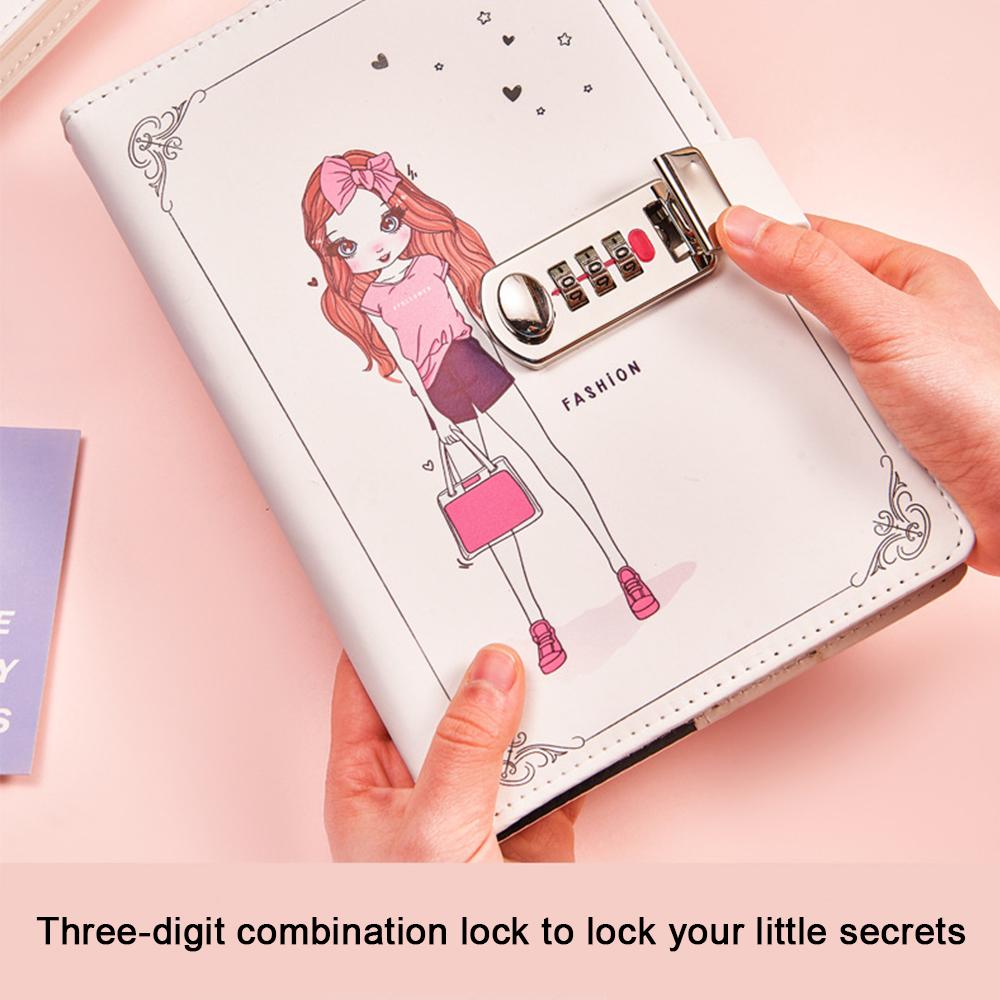 (Logo Can Be Engraved) A5 Student Lined Notebook with Password Lock, Private Notepad, Diary, Business Meeting Record Book, Hand Ledger