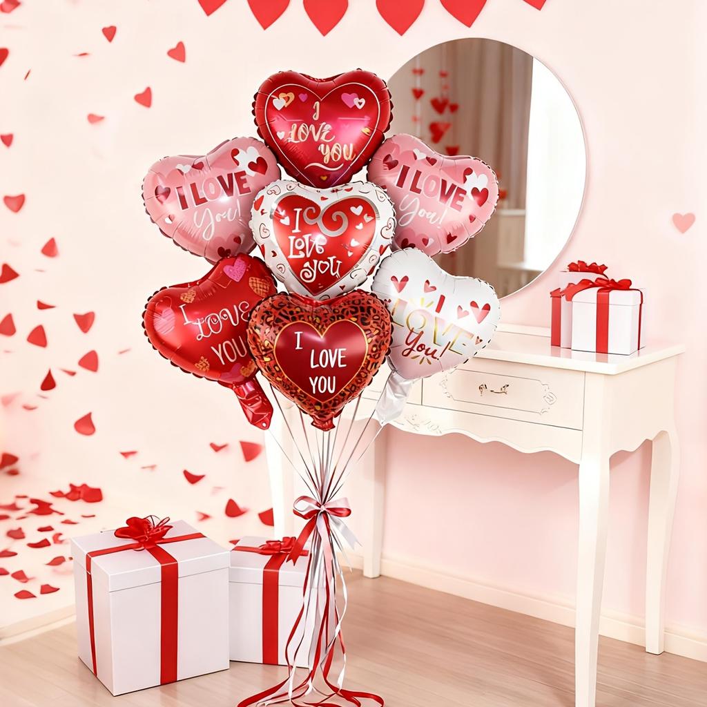 6-Pack of Random Style Valentine's Day Heart Balloons, Heart-Shaped Balloons for Wedding Room Decoration, Wedding Celebration, Valentine's Day Confe