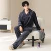 Coral fleece pajamas men's winter thickened fleece simple flannel warm can be worn outside autumn and winter loungewear suit