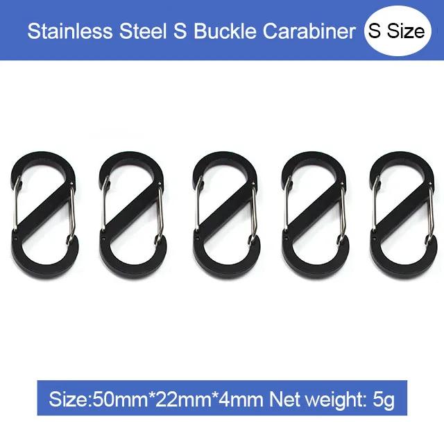 5Pcs Stainless Steel S Type Carabiner with Lock Mini Keychain Hook Anti-Theft Outdoor Camping Backpack Buckle Key-Lock Tool