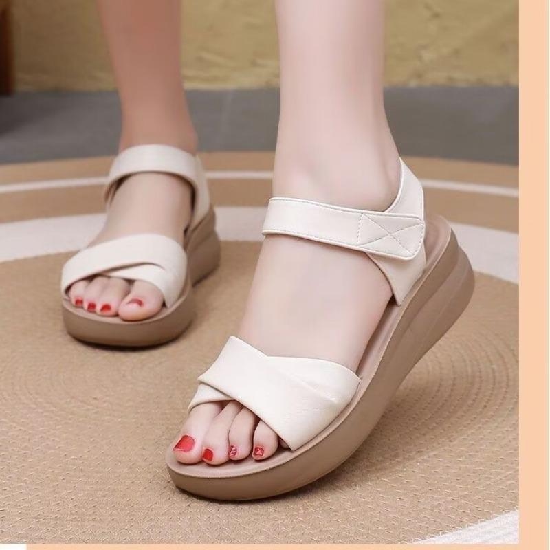

Summer Shoes, Women s Shoes, Thick-soled Wedge Heels, One-button Open-toe Fashionable Sandals 40 бежевый