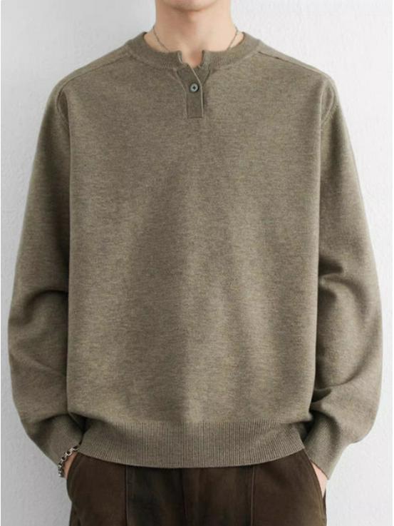 

Trendy Brand Men s Plain Color Henley Collar Sweater - Fashionable, Casual Knitwear for Autumn and Winter. XXXL
