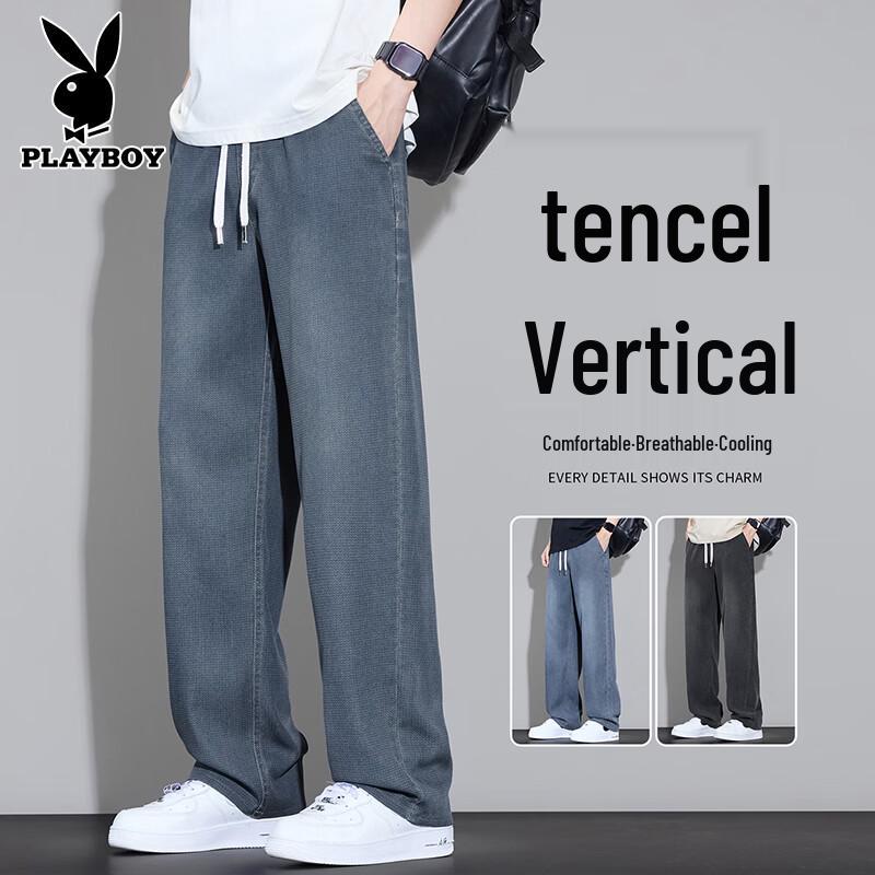 PLAYBOY Men s Summer Tencel Loose Straight Washed Jeans 3XL