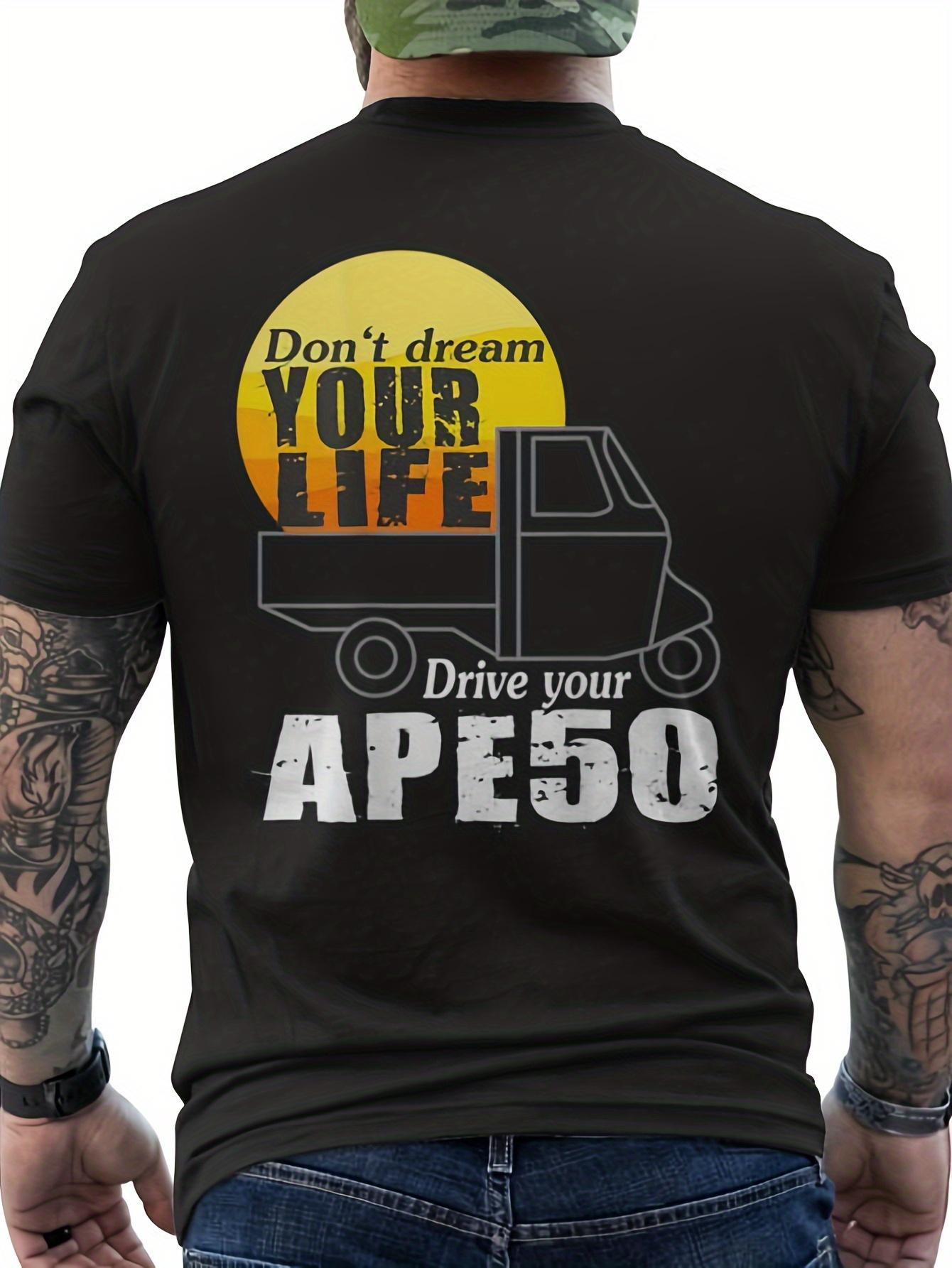 

Fun Ape Driving T-Shirt for Men & Women - APE50 Truck Logo Design (Black/Yellow) | Casual Round Neck Tee for Truck Drivers XXXXL