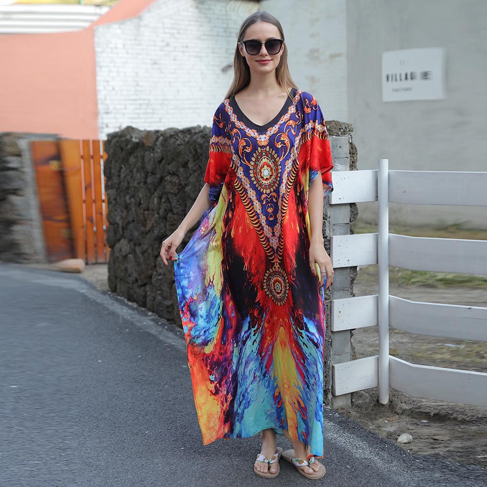 Quick-Dry Printed Beach Cover-Up: European & American Style, Sun Protection, Loose Holiday Robe for Bikini Swimsuits