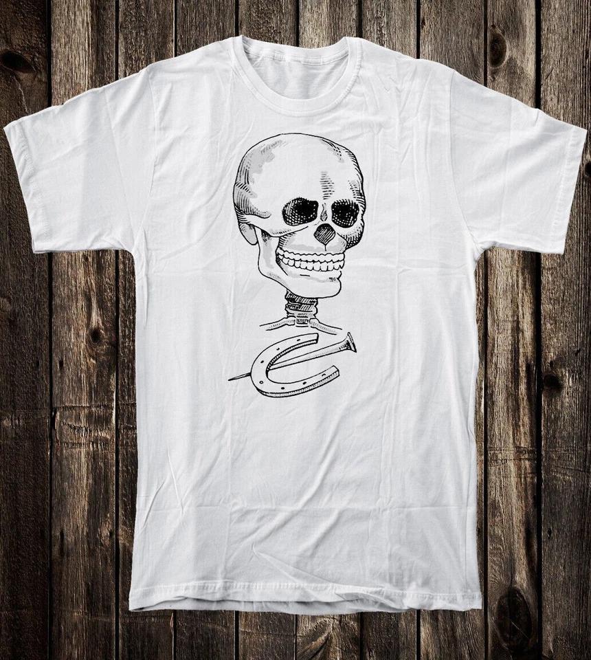 Retro Tattoo Tee T shirt Vtg Art Skull Biker Chopper Hot Rod Skull horseshoe XL