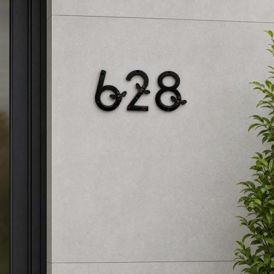 Bee House Number for Outside, Weather-proof Alloy Floating Address Numbers, Metal Number Sign for Door, Mailbox, Wall, Yard