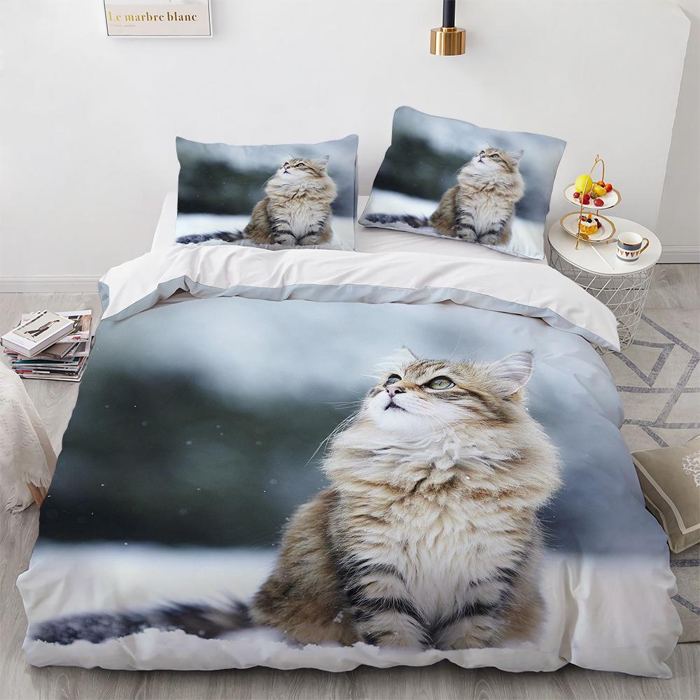 3D Cat Bedding Set Luxury Animal Duvet Cover With Pillowcase Queen King Single Double Size For Girls Boy Polyester Quilt Cover