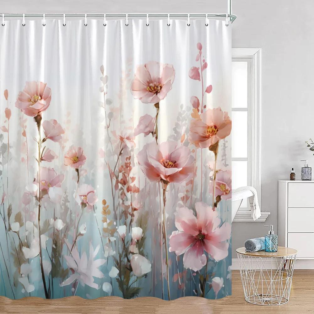 Watercolor Flowers Floral Shower Curtains Butterfly Greenery Plants Nature Home Decor for Bathroom Polyester Fabric Bath Curtain