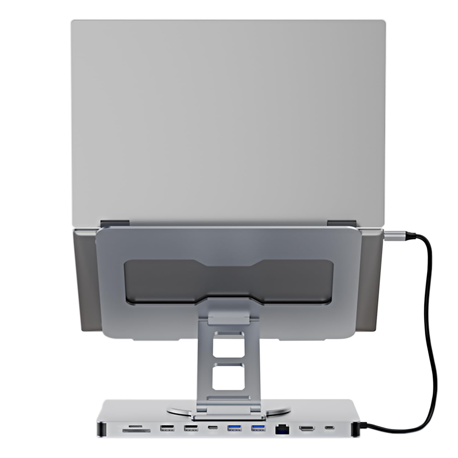 

Док-станция-хаб Подставка для ноутбука Без задержек Скорость передачи 5 Гбит/с Зарядка PD 100 Вт Порт Ethernet RJ45 Слот для карт Складная Регулируемая Вращение Подставка для планшета серый