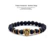 Volcanic Stone Beads Bracelet with Leopard Head and Diamond Circle - Trendy Elastic Hand Ornament