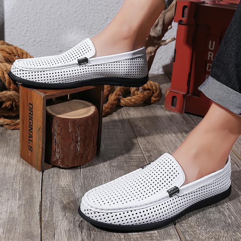Outdoor Male Driving Loafers Genuine Leather Mens Casual Shoes Handmade Slip on Walking Shoes Breathable Driving Flats Moccasins