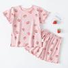 Girls Summer Pajama Set Strawberry Print Shorts Pink Peaches Tee Baby Cool Comfort Homewears Soft Breathable Sleepsuits for Play