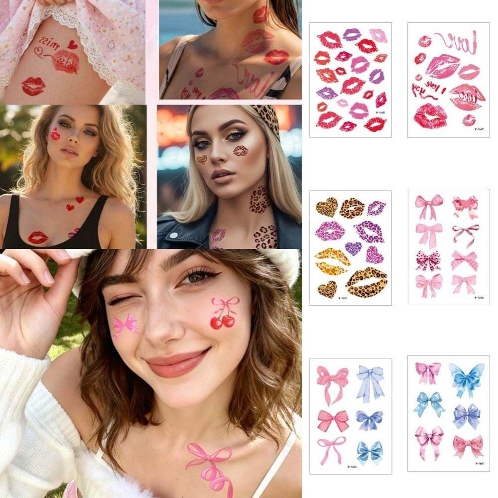 Disposable Lips Face Temporary Tattoos Leopard Print Makeup Stickers Concert Club
