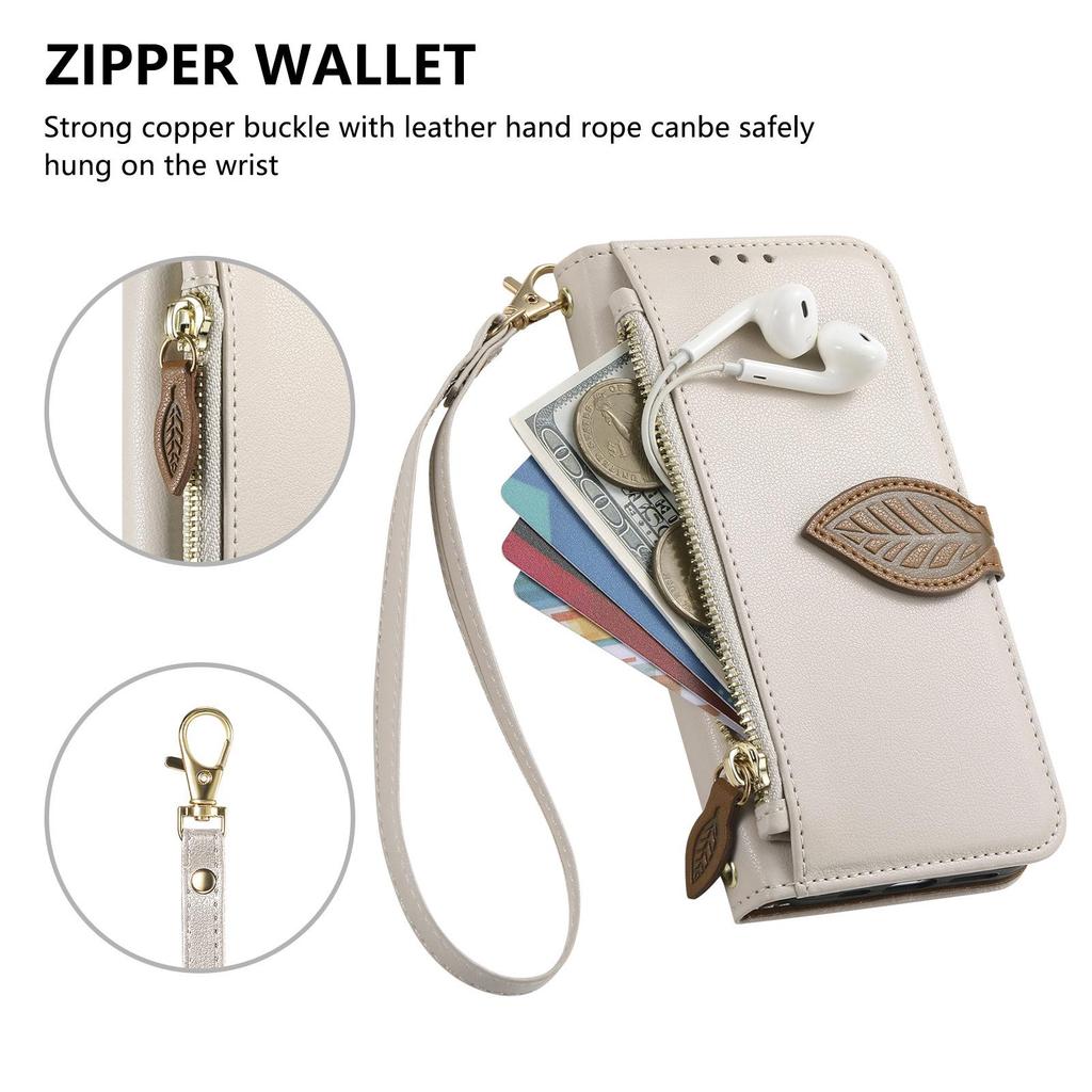 iPhone 17 Leaf Leather Flip Case with Crossbody Strap