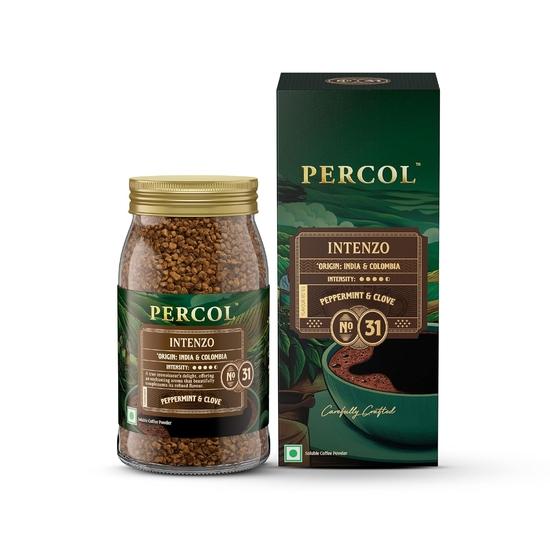 PERCOL Premium Instant Coffee | Intenzo Blend 31 | Crafted with Premium Imported Beans | Freeze Dried 100g Jar | 100% Pure Coffee