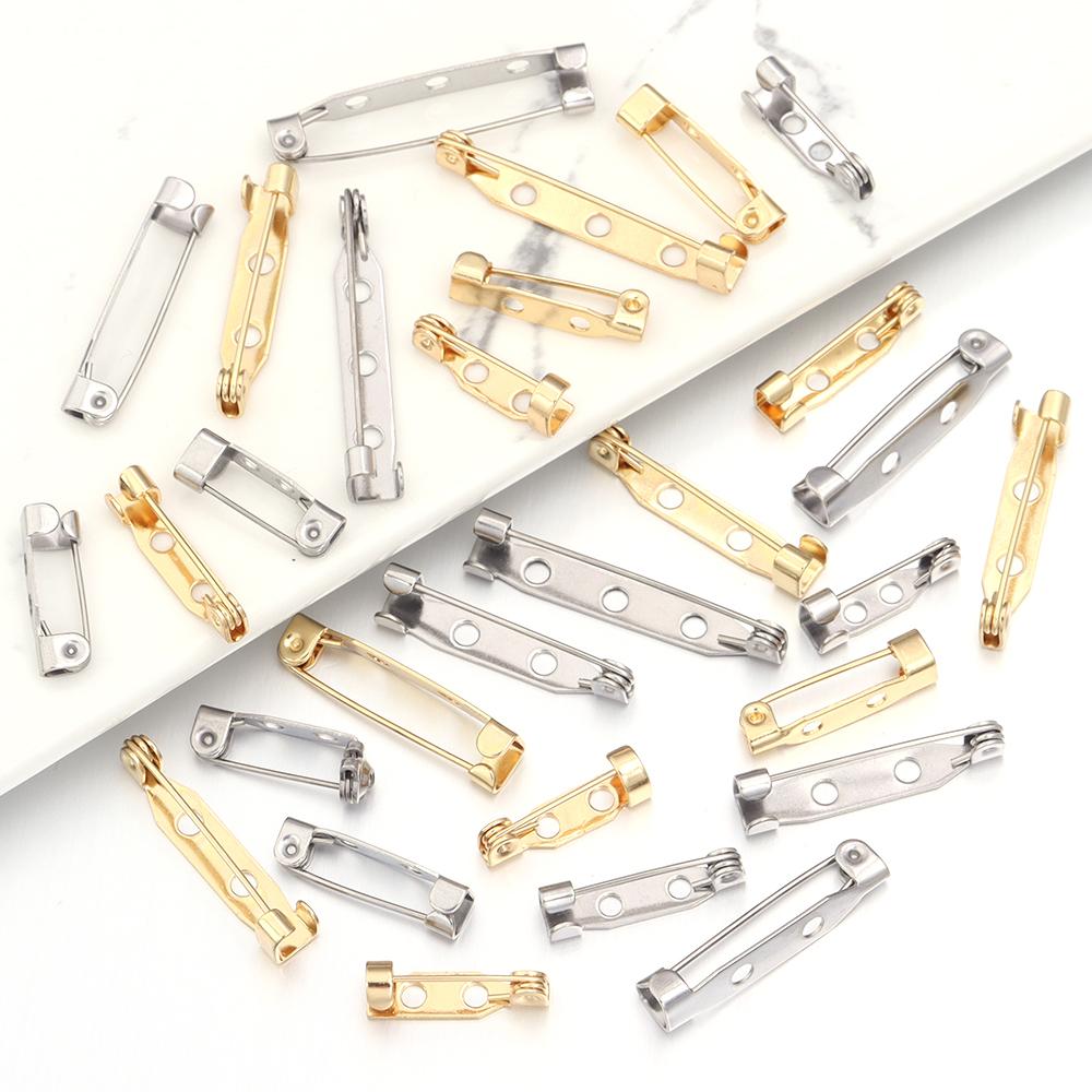 10-20pcs/Lot 316 Stainlesss Steel Brooch Base Pins Clasps 17 19 25 32mm With 2 Hole For Women DIY Jewelry Making Findings