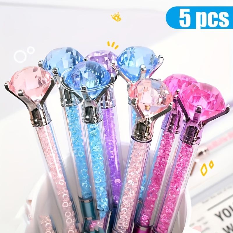 5Pcs random luxury diamond ballpoint pens, 1.0mm black ink, office & wedding school gift pens
