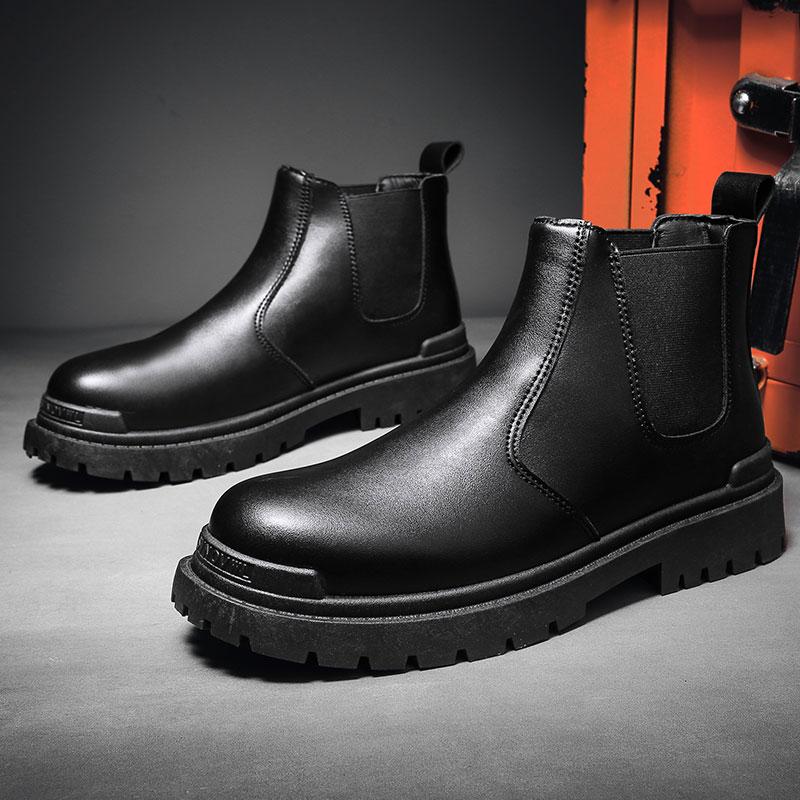 Botas Chelsea de moda para hombre, botas de trabajo Retro con plataforma alta para otoño y primavera, botas negras para caminar para estudiantes, zapatos informales