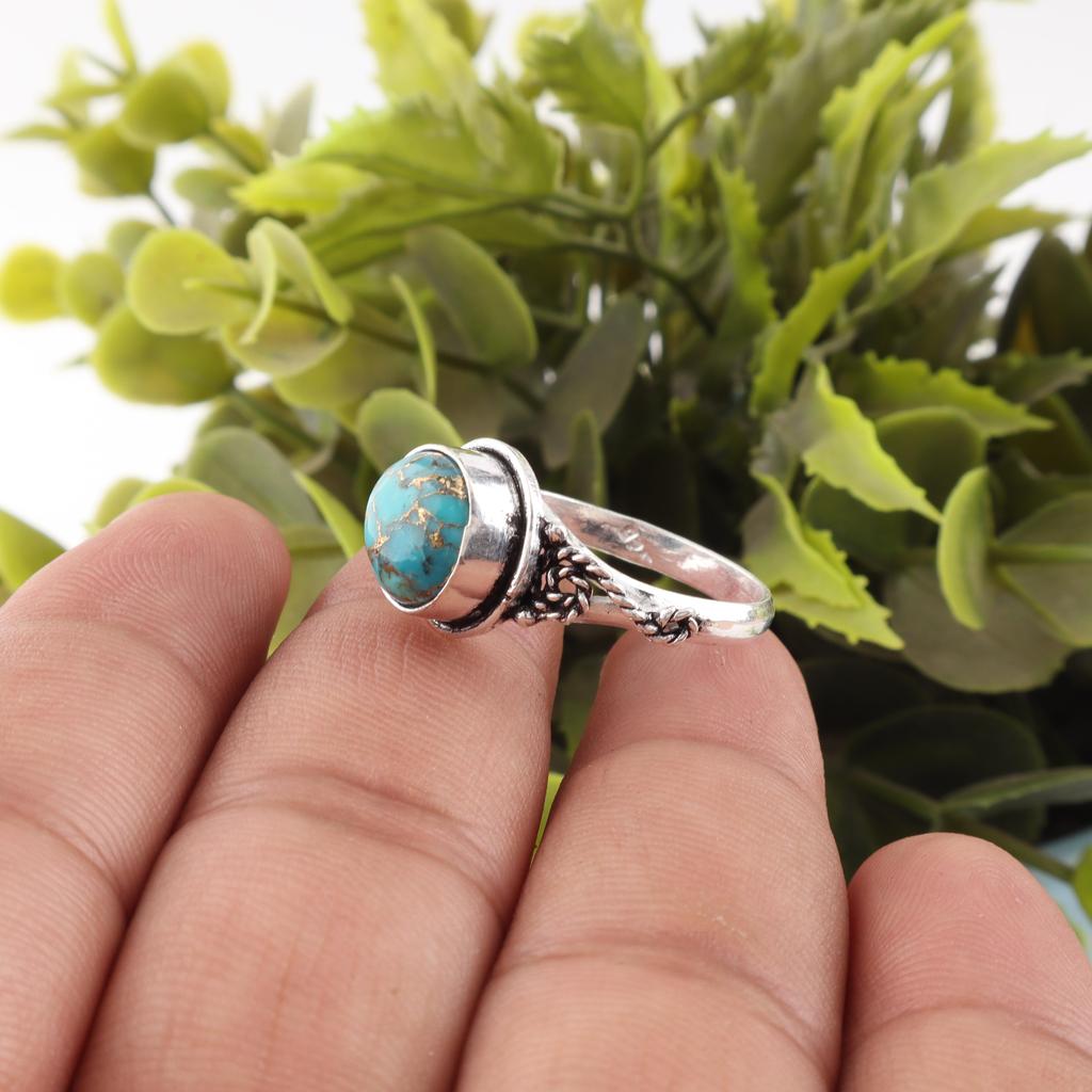 Blue Copper Turquoise Ring Gemstone Jewelry, 925 Solid Sterling Silver Ring, Handmade Jewelry Ring, Gift For Her