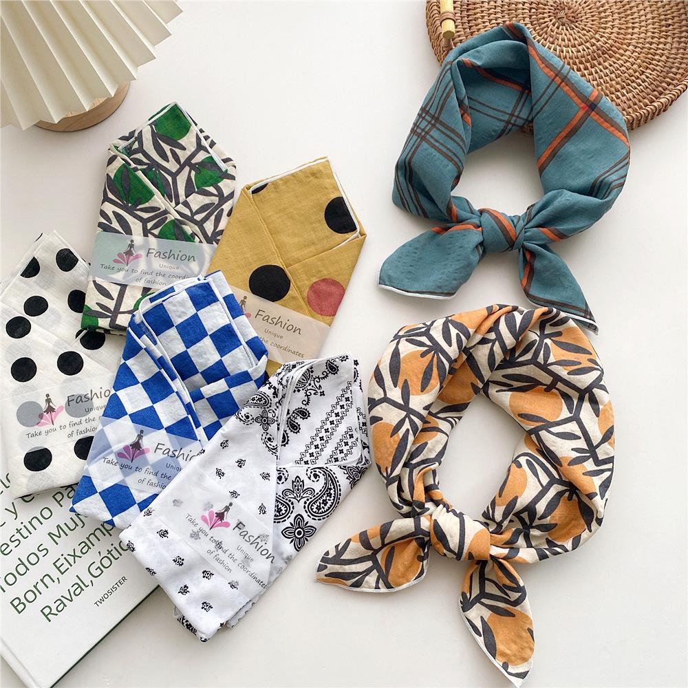 Women's Spring & Autumn Cotton-Linen Silk Square Scarf - Korean Style, Versatile Fashion Accessory & Hair Band