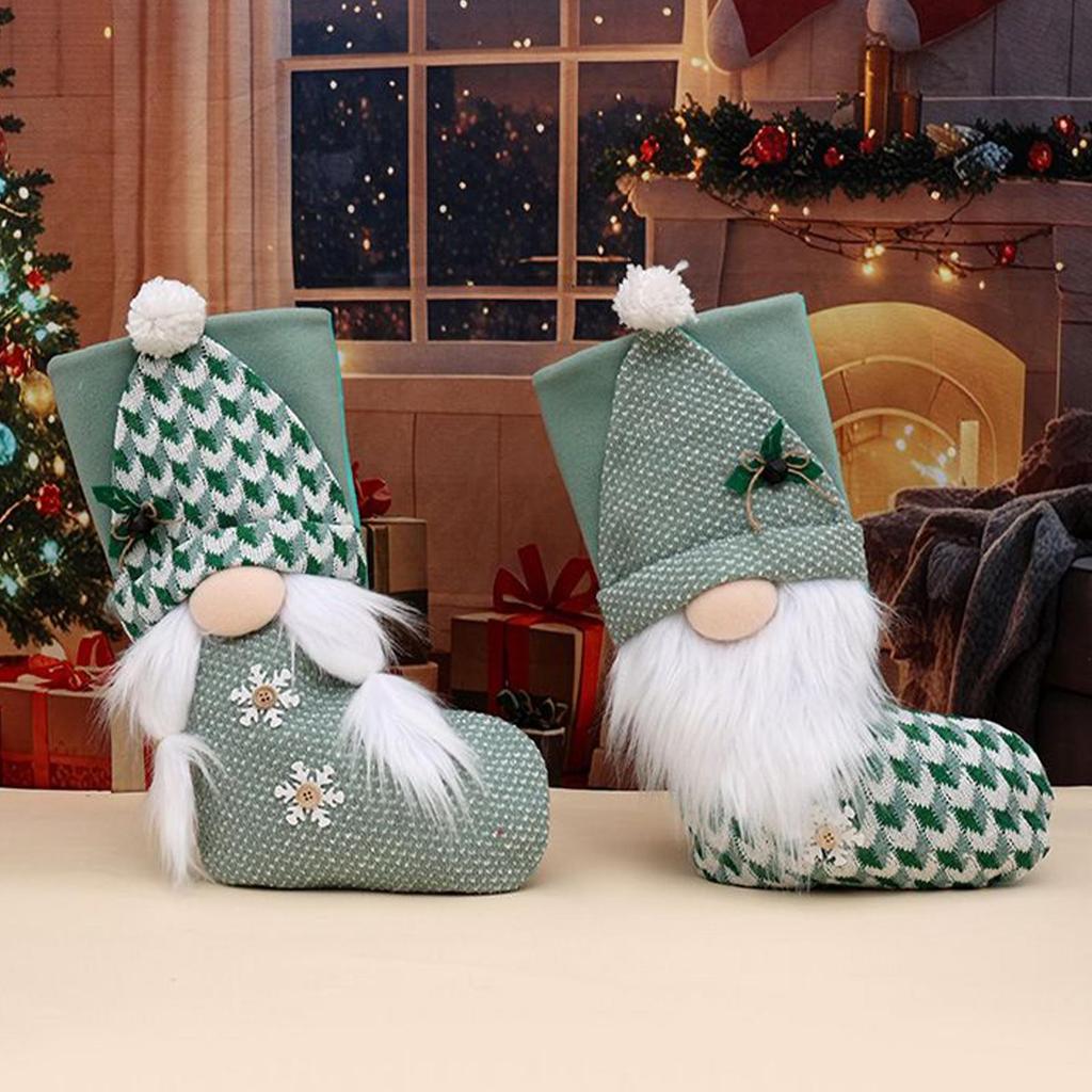 Christmas Stocking Decorations Green Christmas Knitted Dwarf Socks Christmas Tree Ornaments Festive Candy Bag For Coin Toys