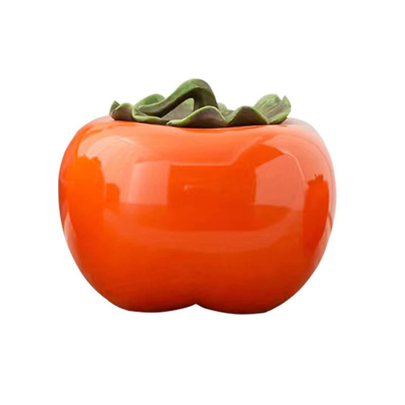 Ceramic Persimmon Tea Caddy - Large/Medium Sealed Jar for Tea or Candy Storage