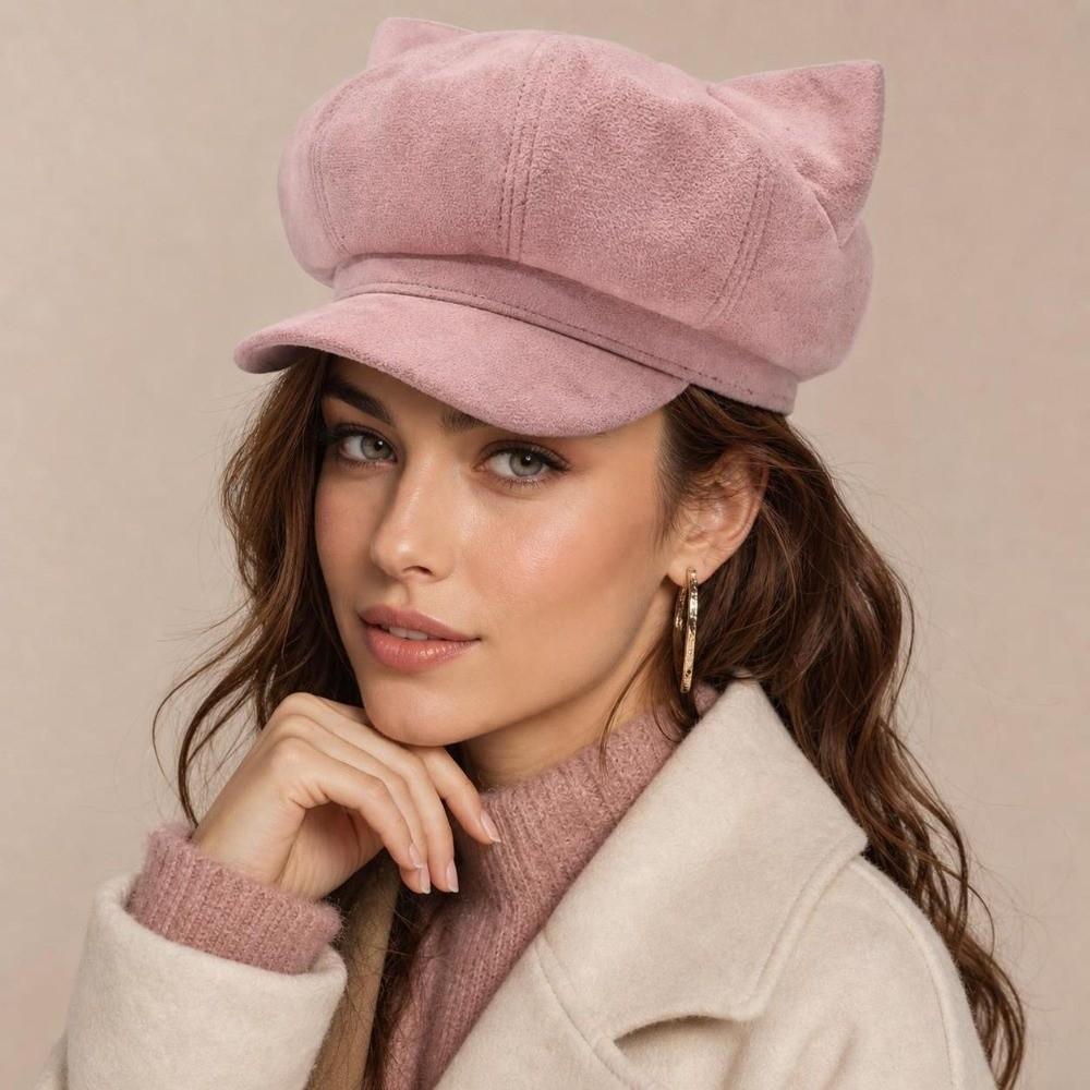 Adjustable Cat Ear Beret Warm Lining Octagonal Hat New Newsboy Cap Women