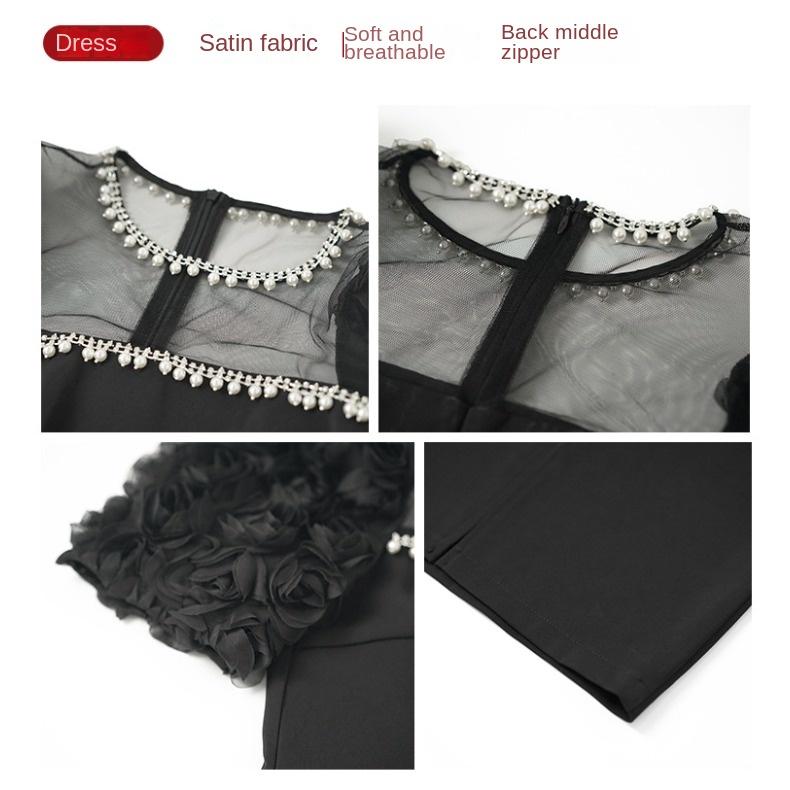 GMXIA Dress Dress Summer Socialite Design Sense Round Neck Beaded White Slim-fit Long Dress