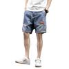 Summer Men Casual Denim Shorts Loose Fit Rolled Hem Jeans