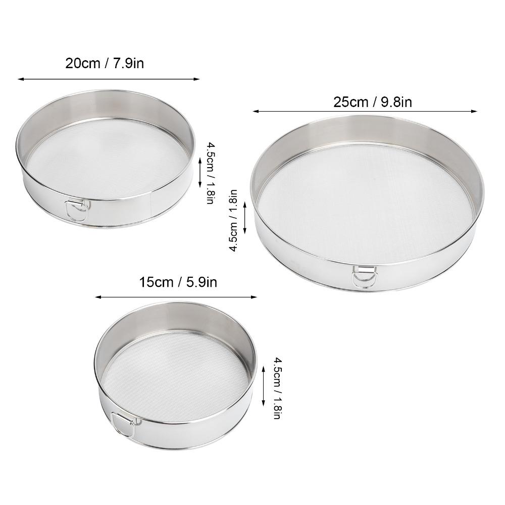3pcs 304 Stainless Steel Powder Sifter Fine Mesh Flour Sieve Set Powder Dusting