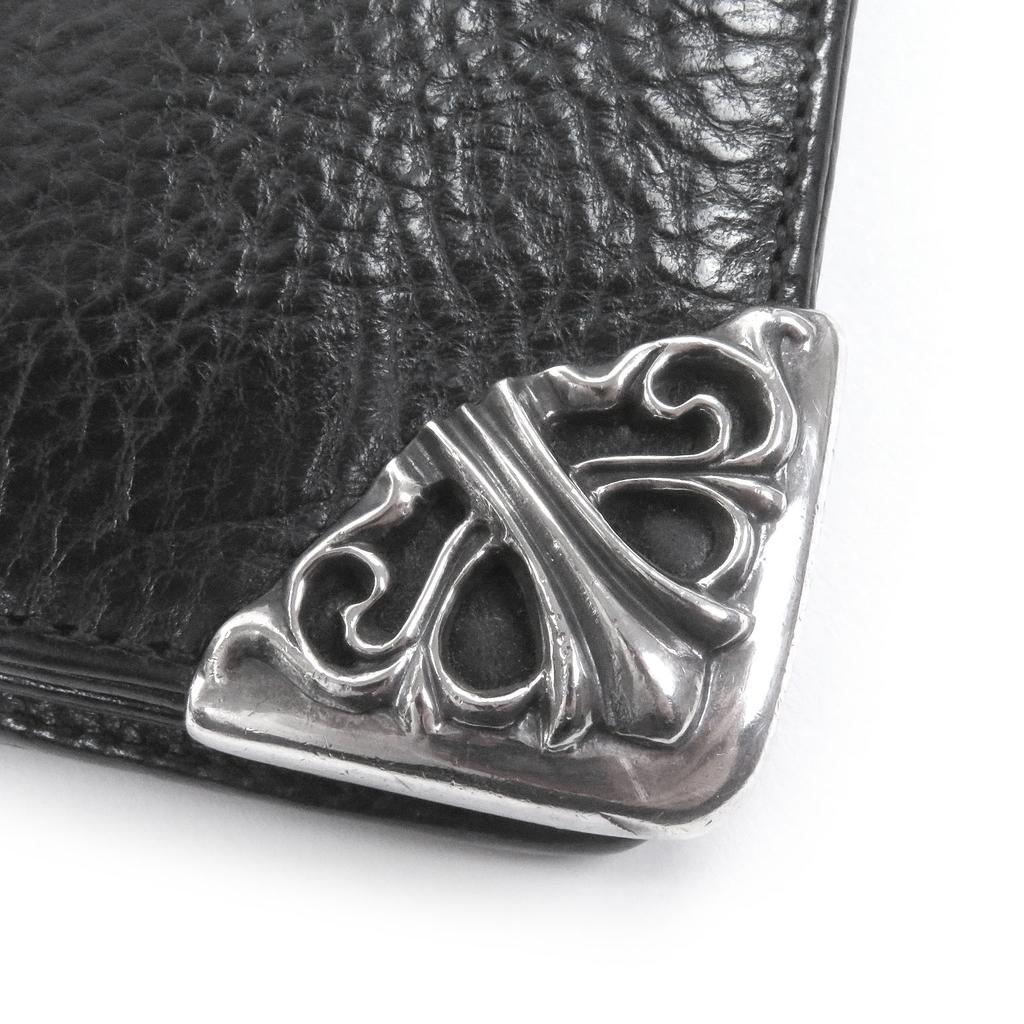 Great CHROME HEARTS Purse Single-fold wallet black leather mens Used