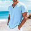 Moda Estiva Uomo Camicie in Cotone e Lino Vintage Tinta Unita Casual Larghe Top con Frange Magliette a V Manica Corta Magliette per Uomo
