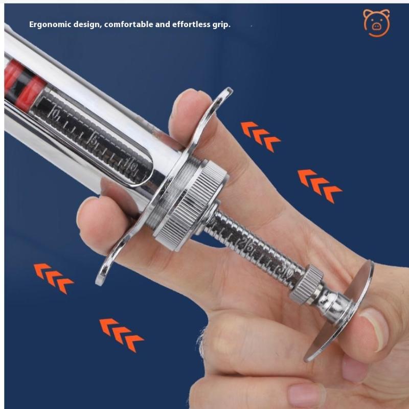 1 Set 20-50 ml Veteriner Alet Şırınga Aşı Enjeksiyonu Ayarlanabilir Doz 304 Paslanmaz Çelik İğne Ucu Dağıtıcı Hayvancılık Kümes Hayvanları