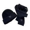 2Pcs/Set Knitted Hat Scarf Set Heart Embroidery Pattern Kids Brimless Hat Long Scarf Set Soft Breathable Winter Accessory