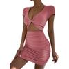 2026 Women's Sexy V-neck Cut-out Hip-hugging Summer Dress - European and American Style Short Sleeve.