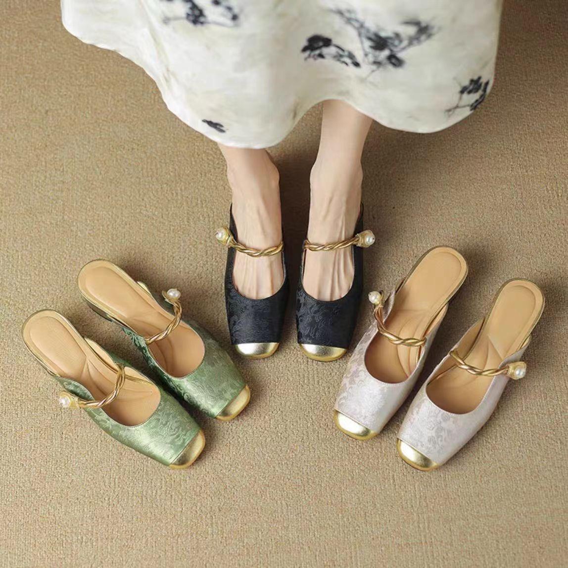 

Satin Luxury Square Toe High Heels Women Fashion Designer Sandals Women Green Slingback Party Dress Shoes Muller Pumps Women 35