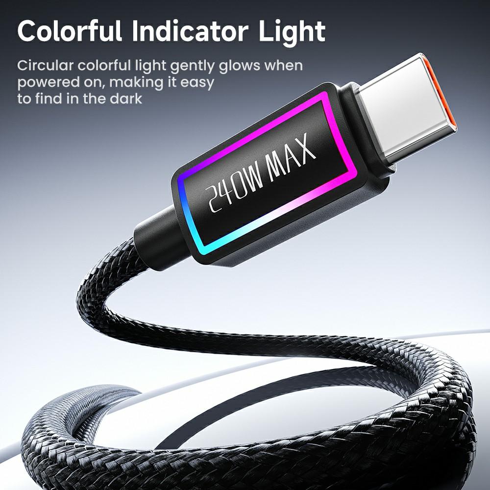 TOOCKI TX109C4 1m PD 240W USB-C to USB-C Ring Light Data Cable 480Mbps Fast Data Transfer Cable with E-Marker Chip for Laptop Phone