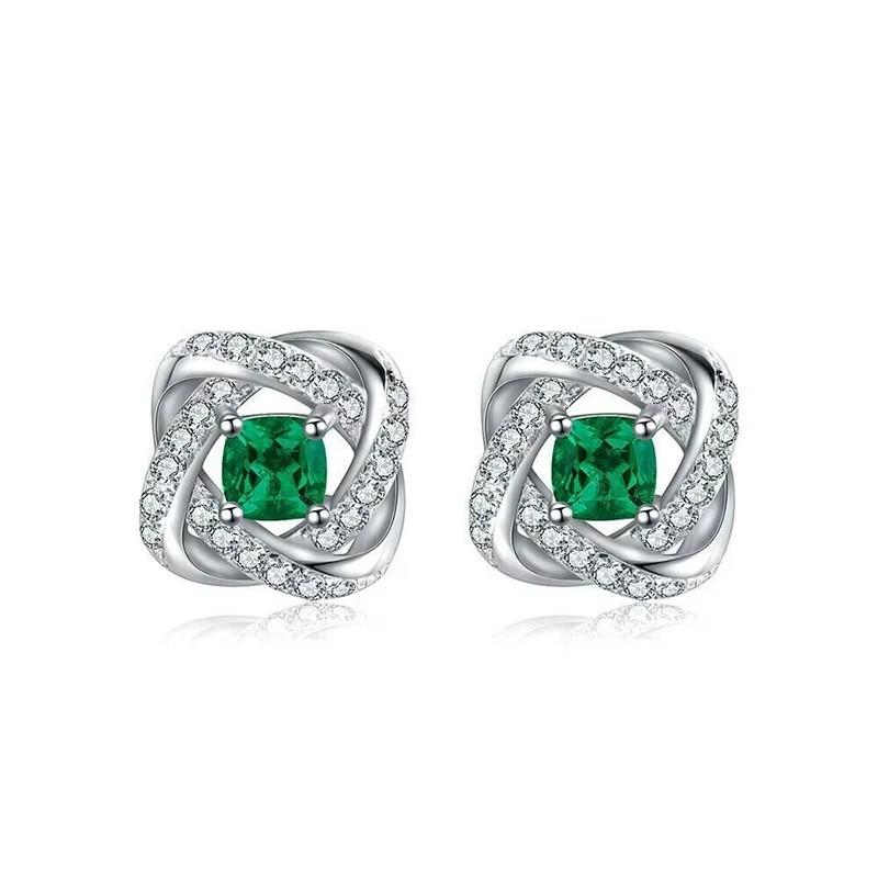 Huitan Rotational Flower Shaped Stud Earrings Fresh Style Gorgeous Accessories with Green Cubic Zirconia Women Exquisite Jewelry