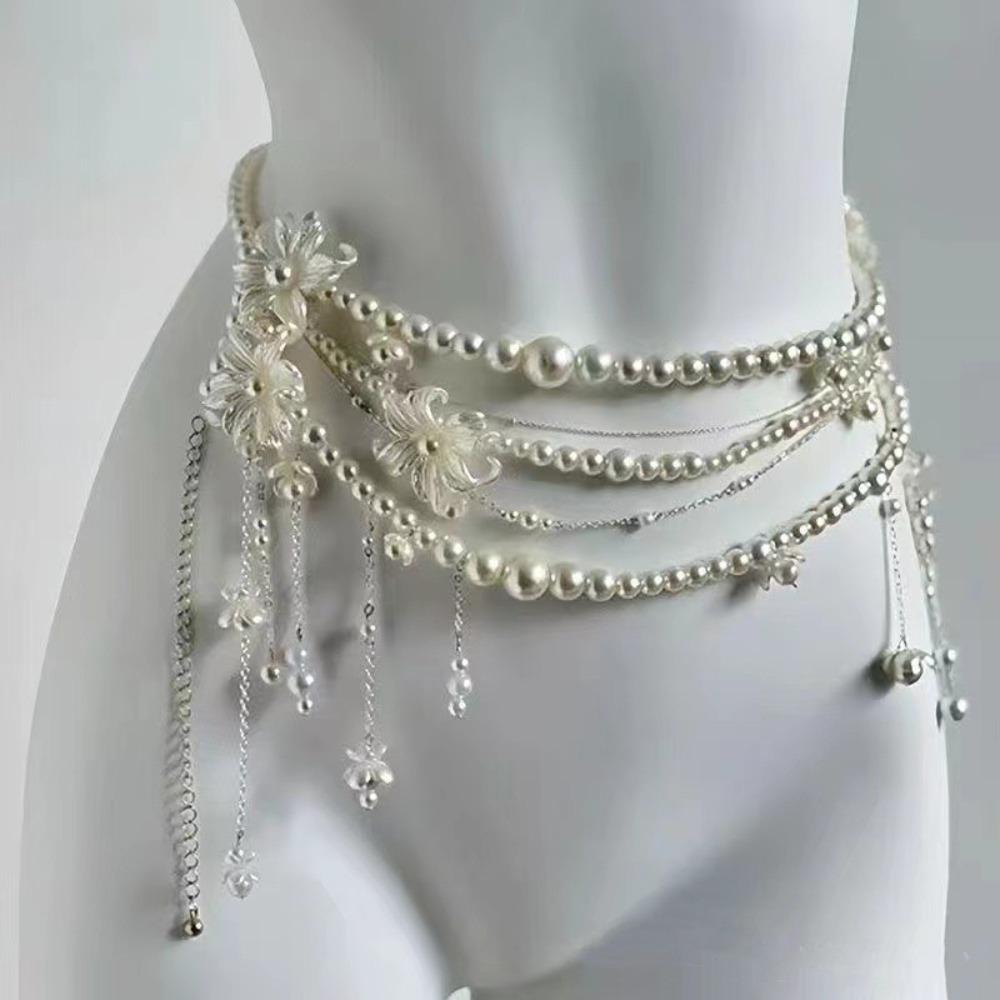 Elegant Tassel Belt Retro Waist Decorations Fashion Pearl Waist Chains  Women