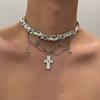 Y2k Colorful Cross Pendants Leather Necklace for Women Men Hip Hop Rope Chain Wrap Chokers Fashion Girls Zircon New Accessories