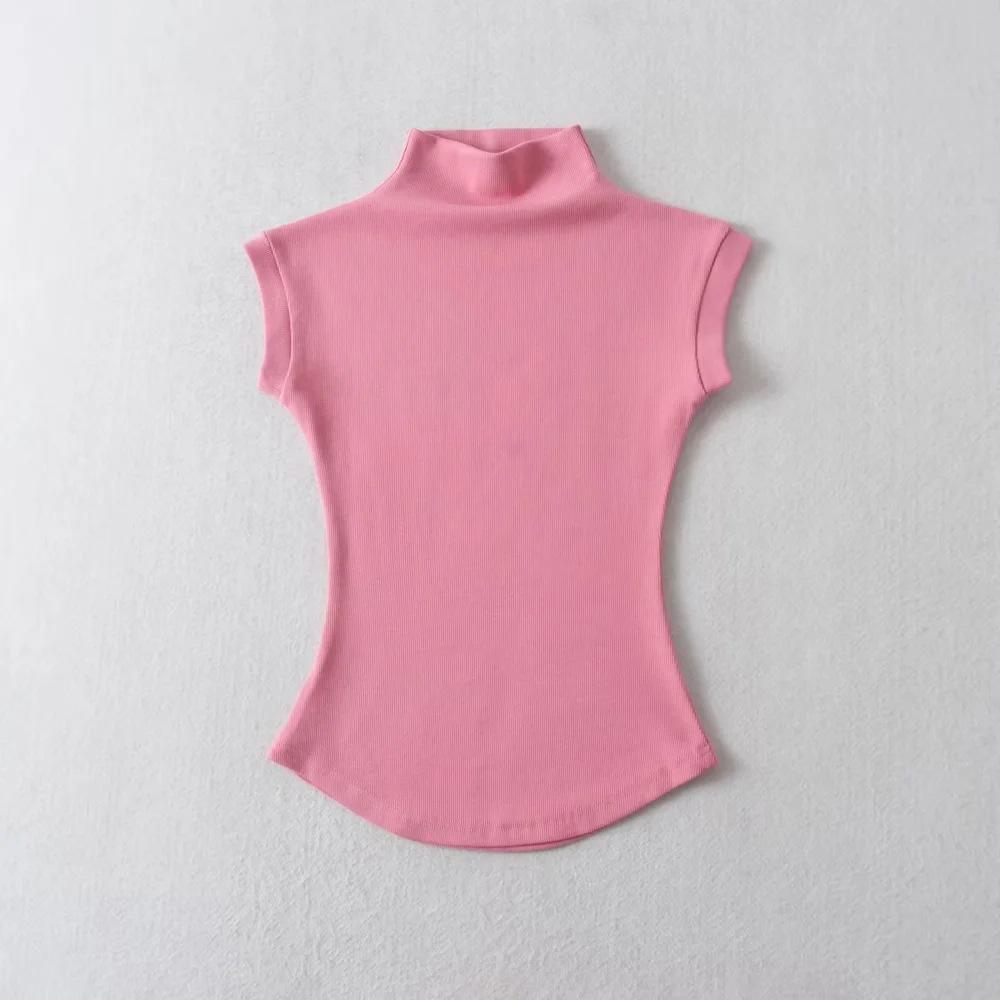 Women Summer Sexy Turtleneck Sleeveless T-Shirts Tops Solid Slim Fit Pullovers Causal Tees Shirts Female Streetwear Basics Tees